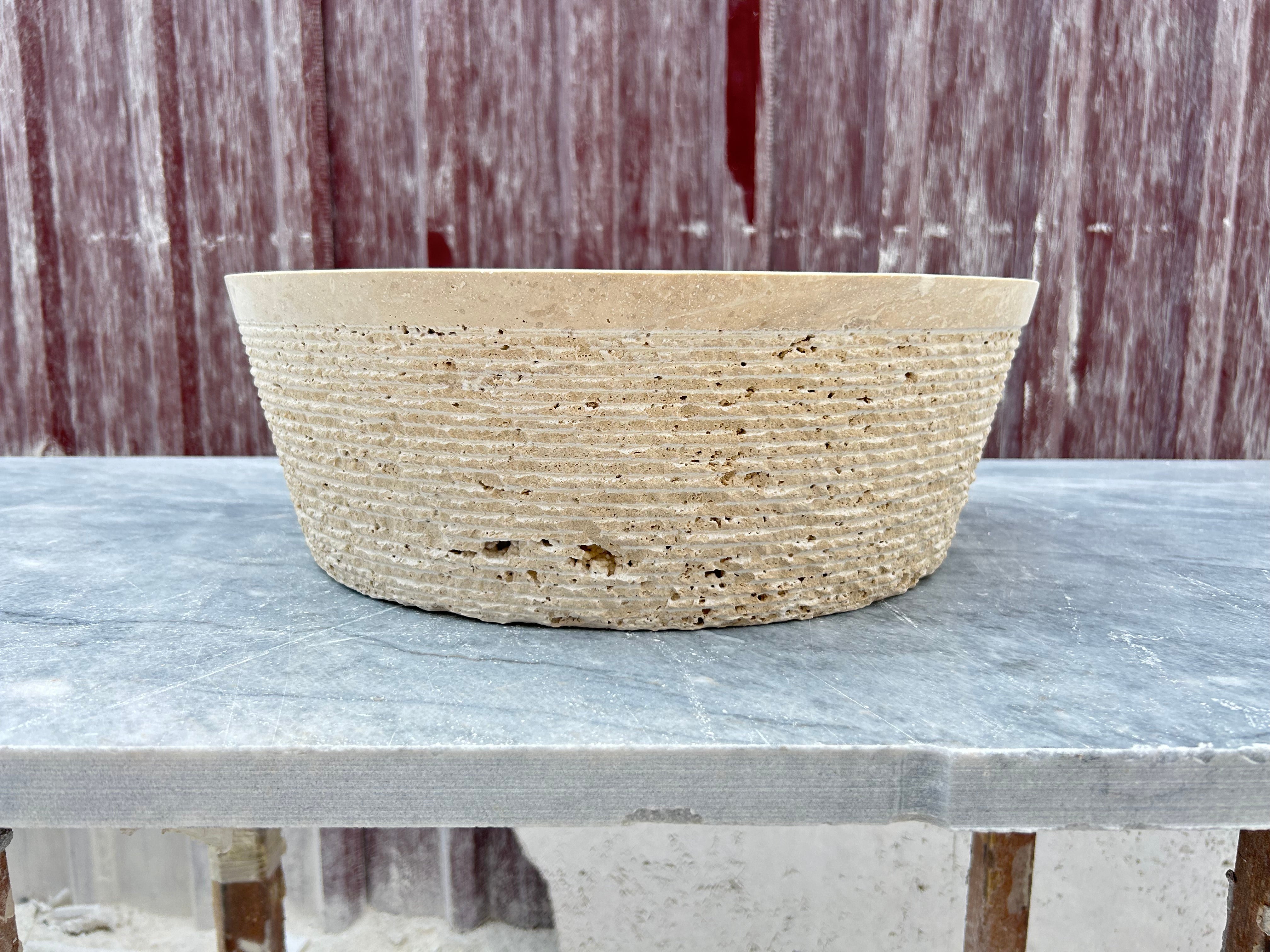 Conical Shaped Travertine Sink, Chiseled Vessel Sink, Farmhouse Sink, Marble Washbasin, Bathroom Vanity Top