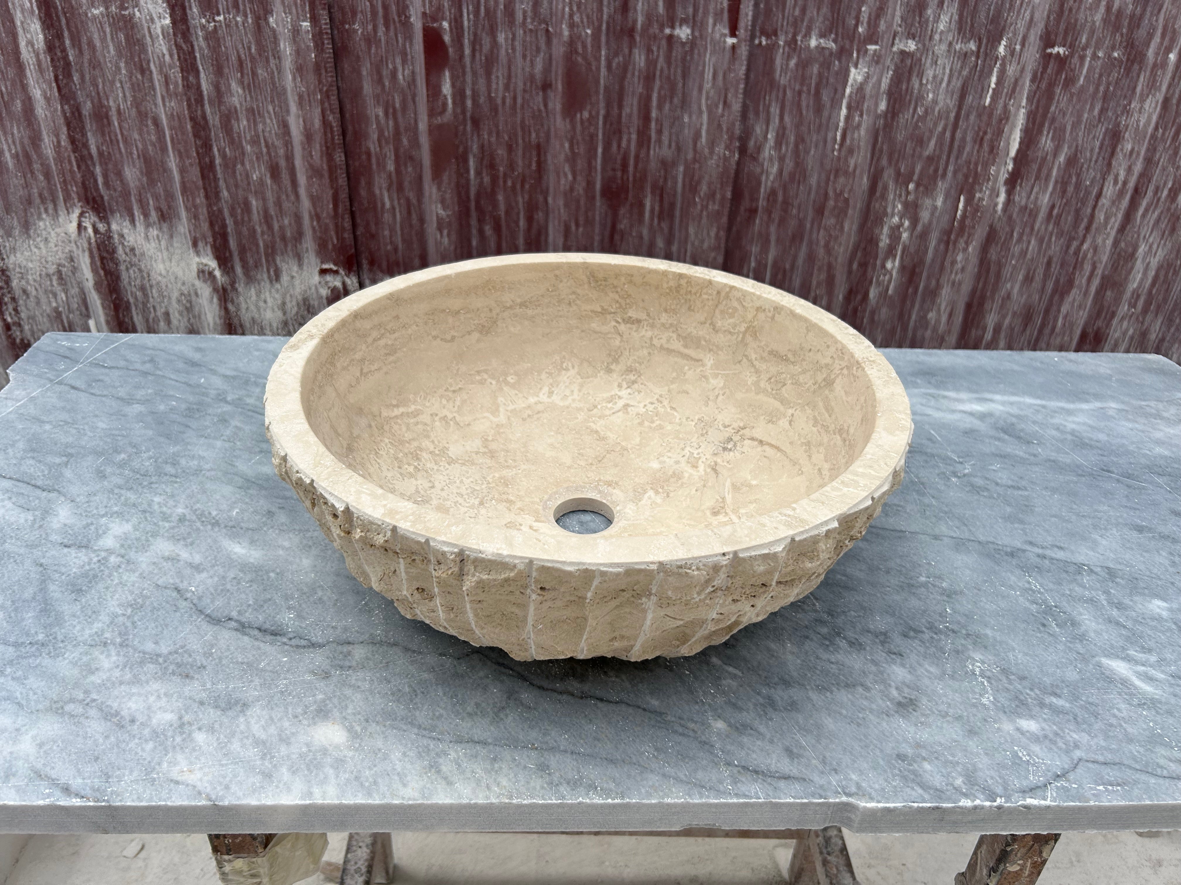 Rough Travertine Sink, Round Vessel Sink Bowl, Farmhouse Sink, Marble Washbasin, Bathroom Vanity Top
