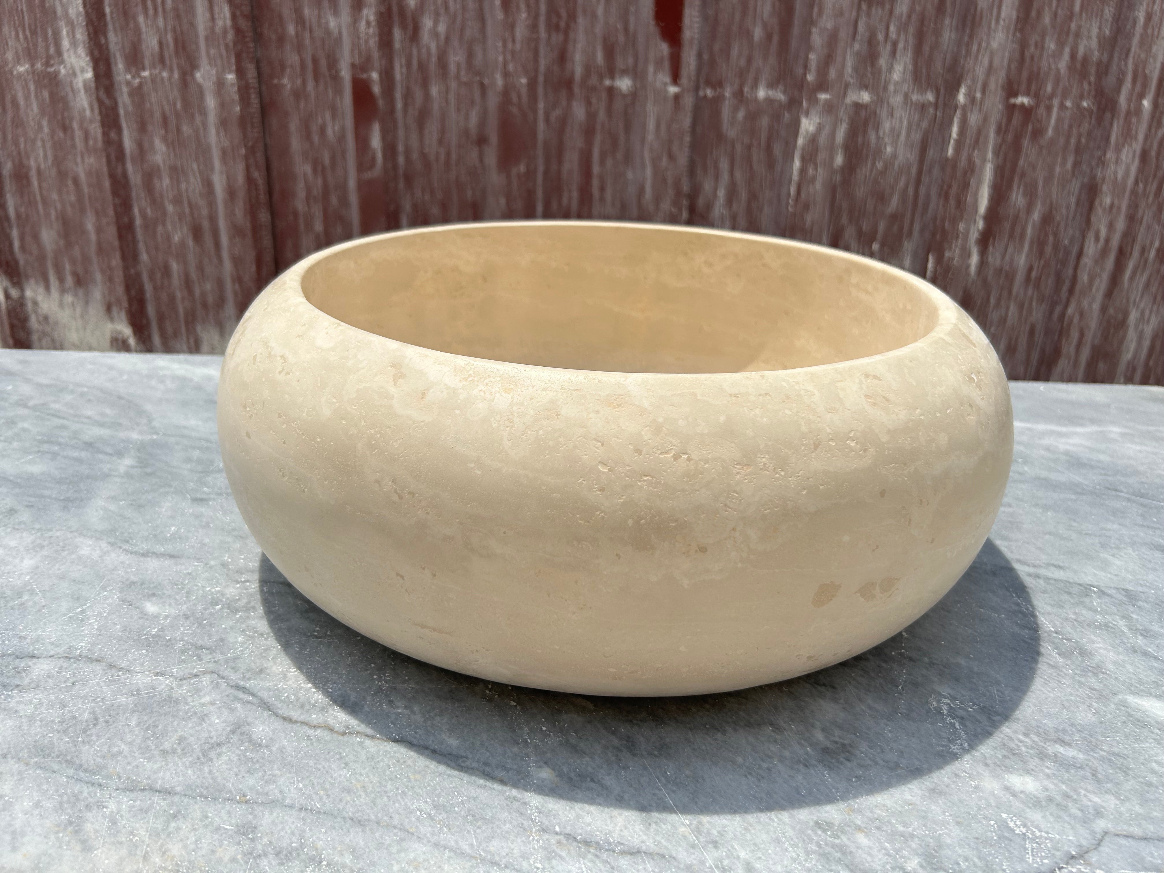 Beige Round Sink, Travertine Marble Vanity Top Small Bathroom Stone Sink for Farmhouse Powder Room