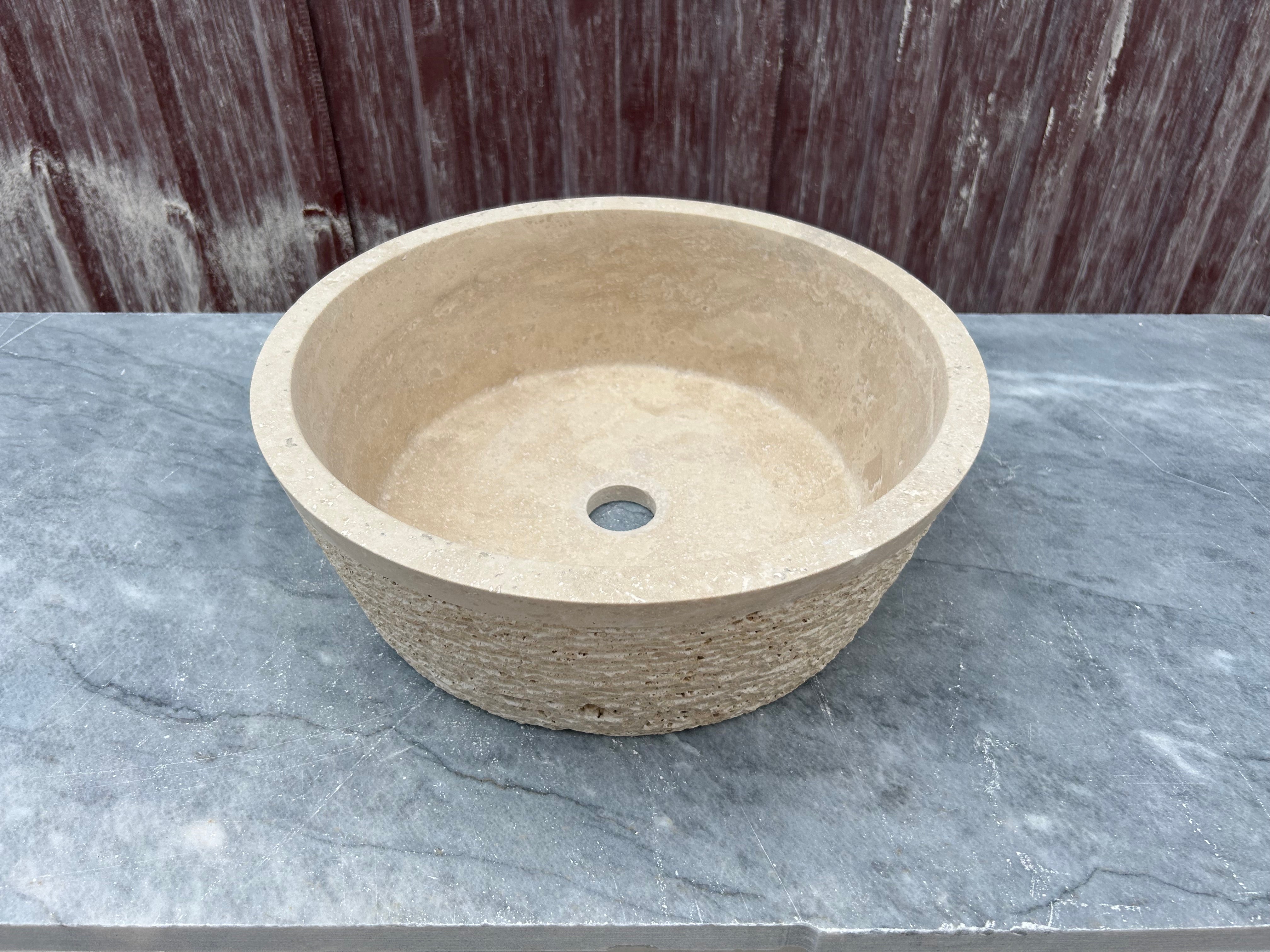 Conical Shaped Travertine Sink, Chiseled Vessel Sink, Farmhouse Sink, Marble Washbasin, Bathroom Vanity Top