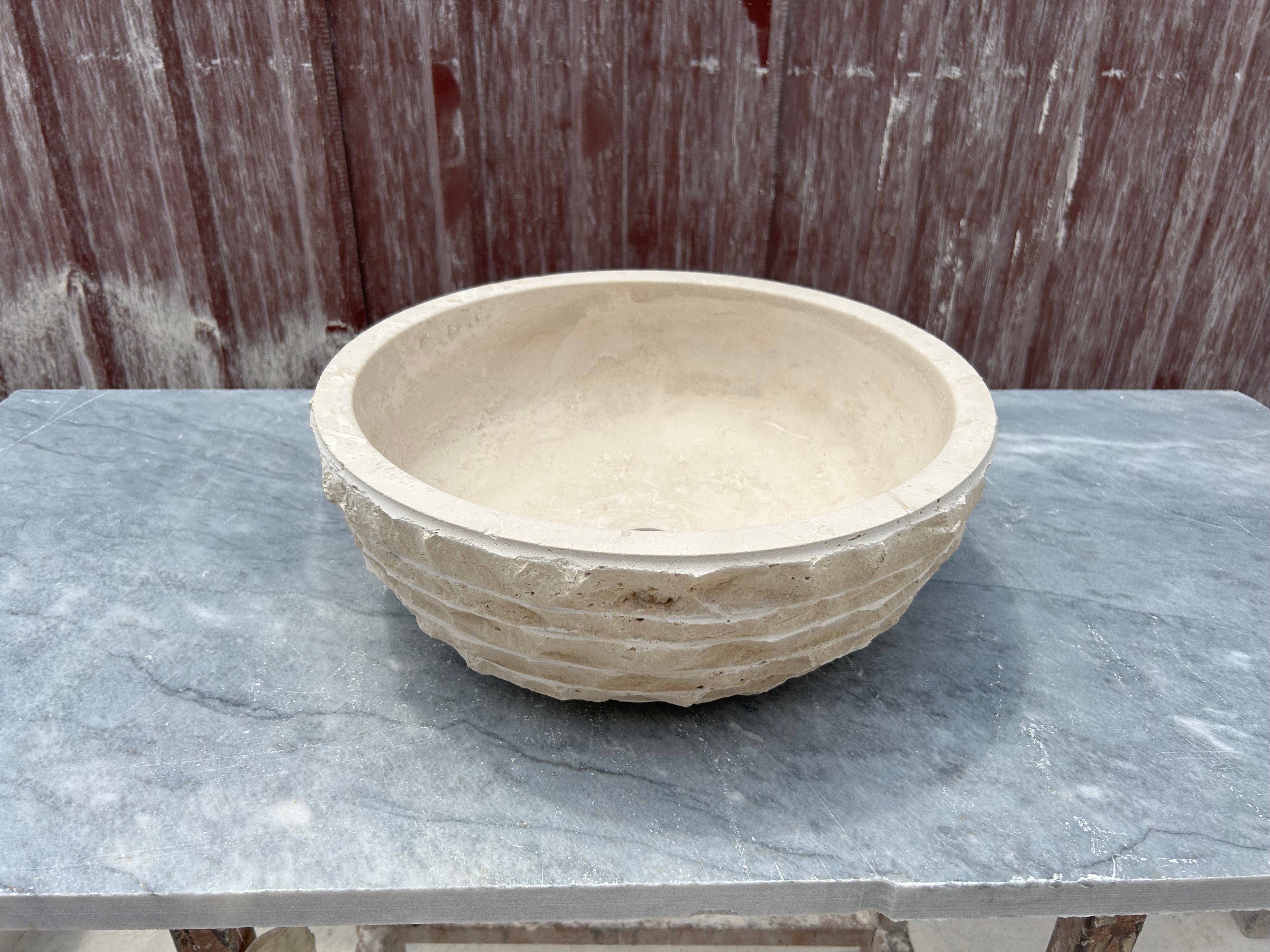 Chiseled Travertine Sink, Vessel Sink Bowl, Farmhouse Sink, Marble Washbasin, Bathroom Vanity Top