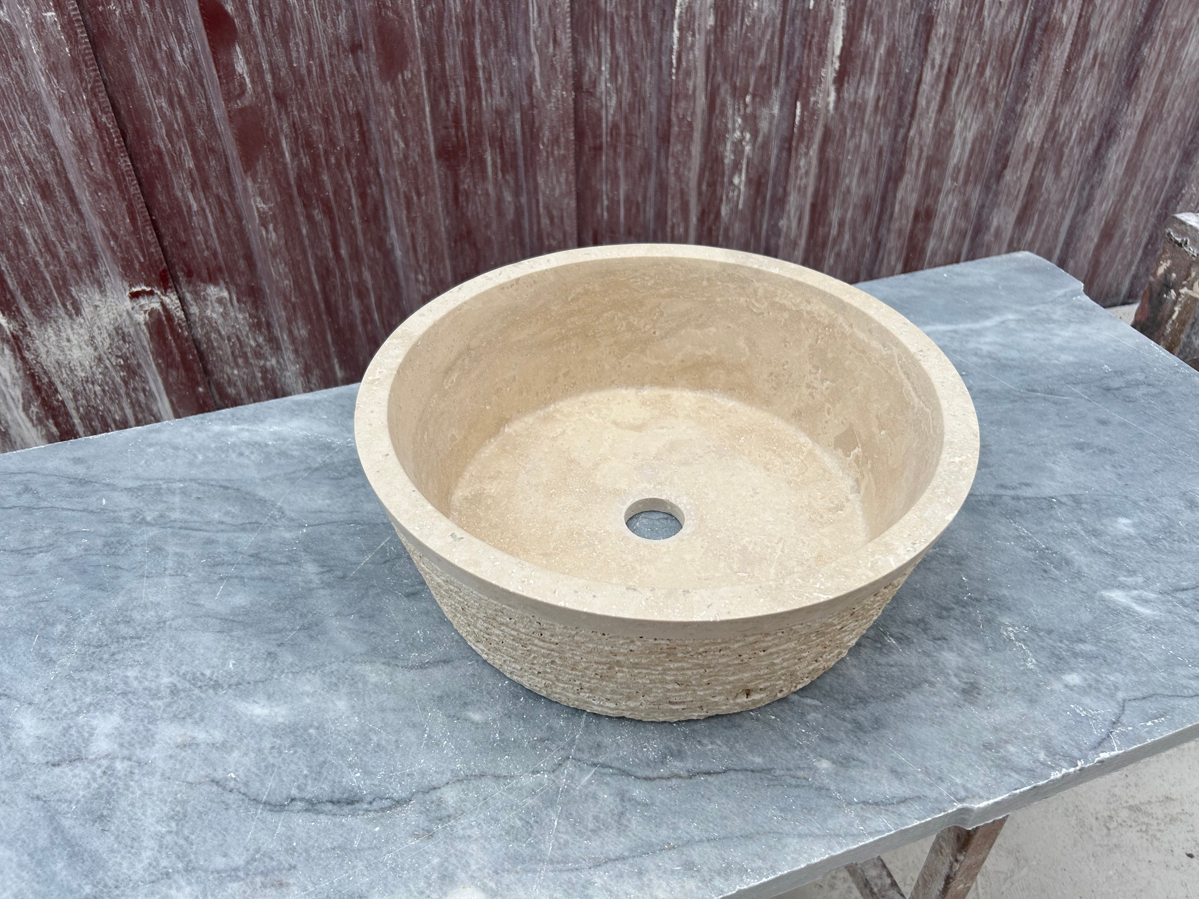 Conical Shaped Travertine Sink, Chiseled Vessel Sink, Farmhouse Sink, Marble Washbasin, Bathroom Vanity Top