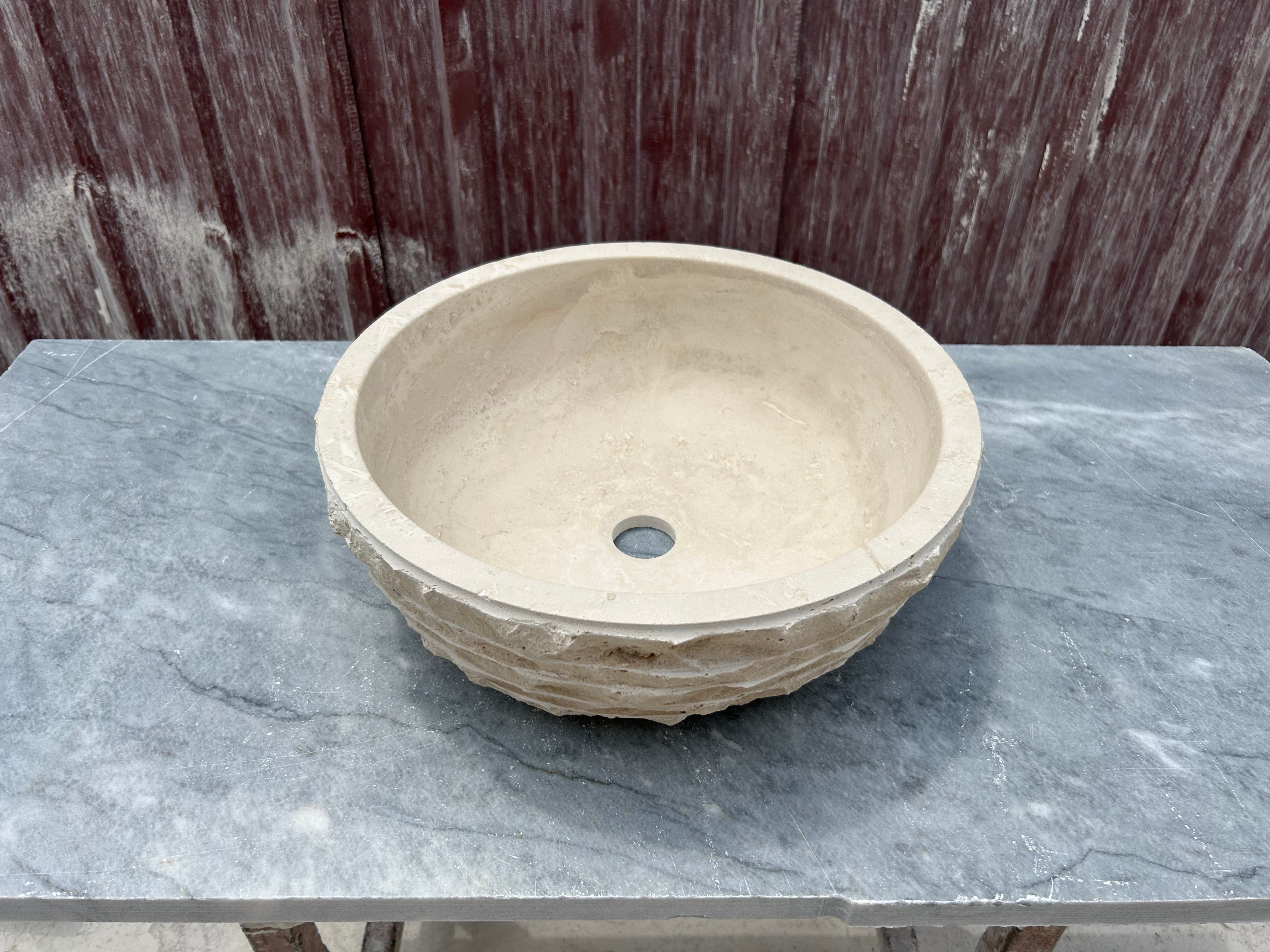 Chiseled Travertine Sink, Vessel Sink Bowl, Farmhouse Sink, Marble Washbasin, Bathroom Vanity Top