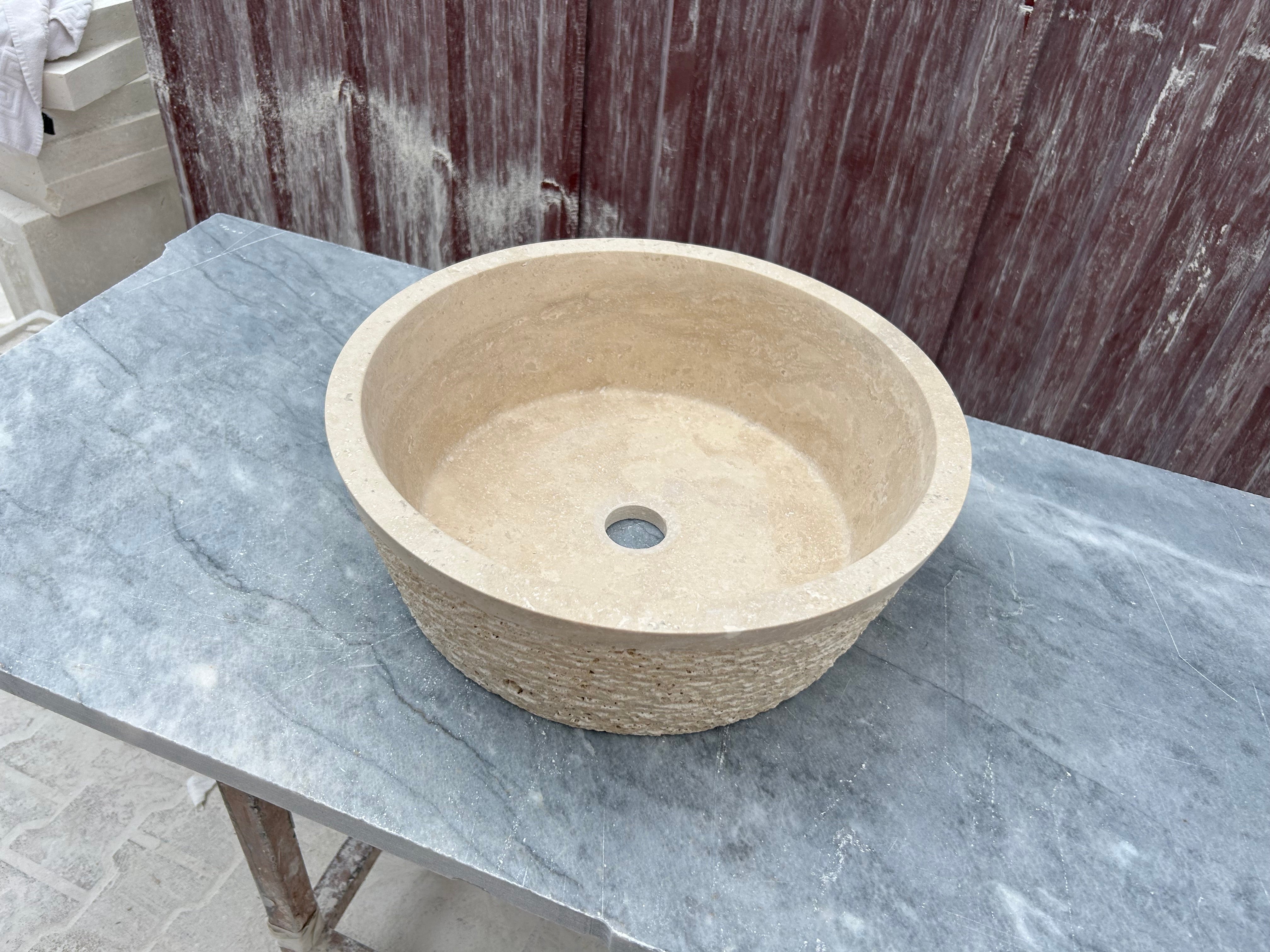 Conical Shaped Travertine Sink, Chiseled Vessel Sink, Farmhouse Sink, Marble Washbasin, Bathroom Vanity Top
