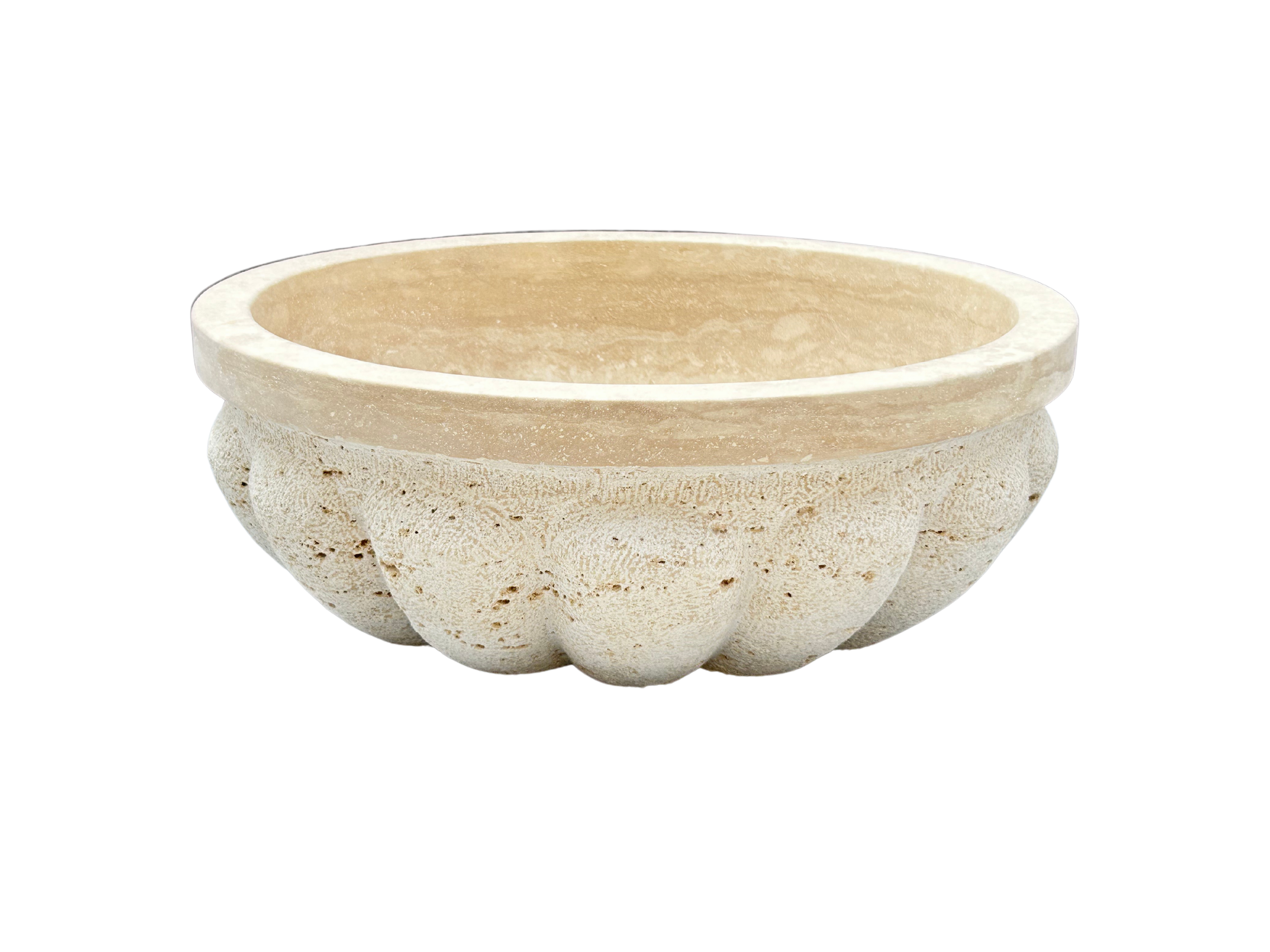 Sandblasted Travertine Marble Vessel Sink, Pumpkin Shaped Sink Rustic Bathroom Vanity Top for Farmhouse Sink Powder Room