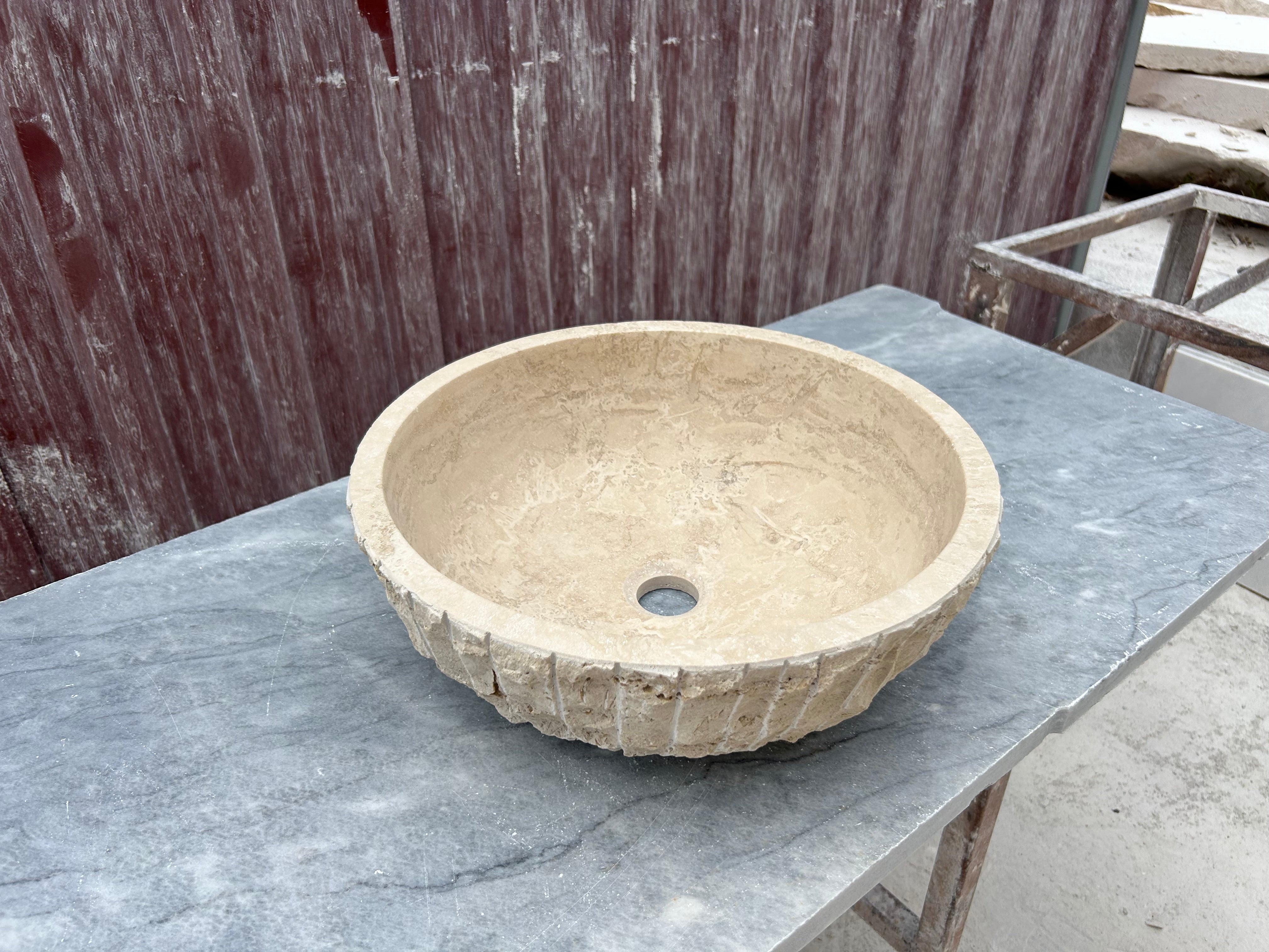 Rough Travertine Sink, Round Vessel Sink Bowl, Farmhouse Sink, Marble Washbasin, Bathroom Vanity Top