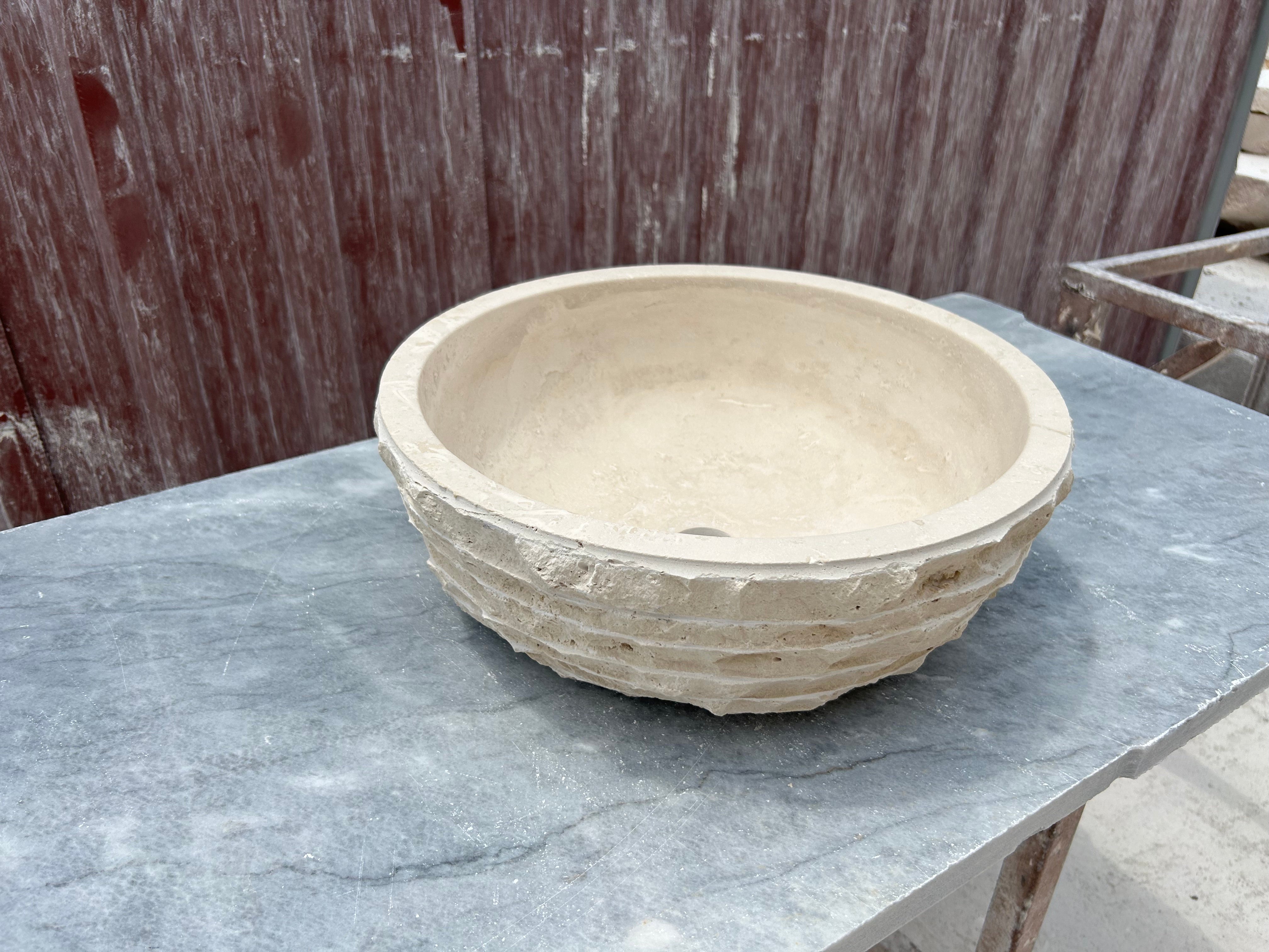 Chiseled Travertine Sink, Vessel Sink Bowl, Farmhouse Sink, Marble Washbasin, Bathroom Vanity Top