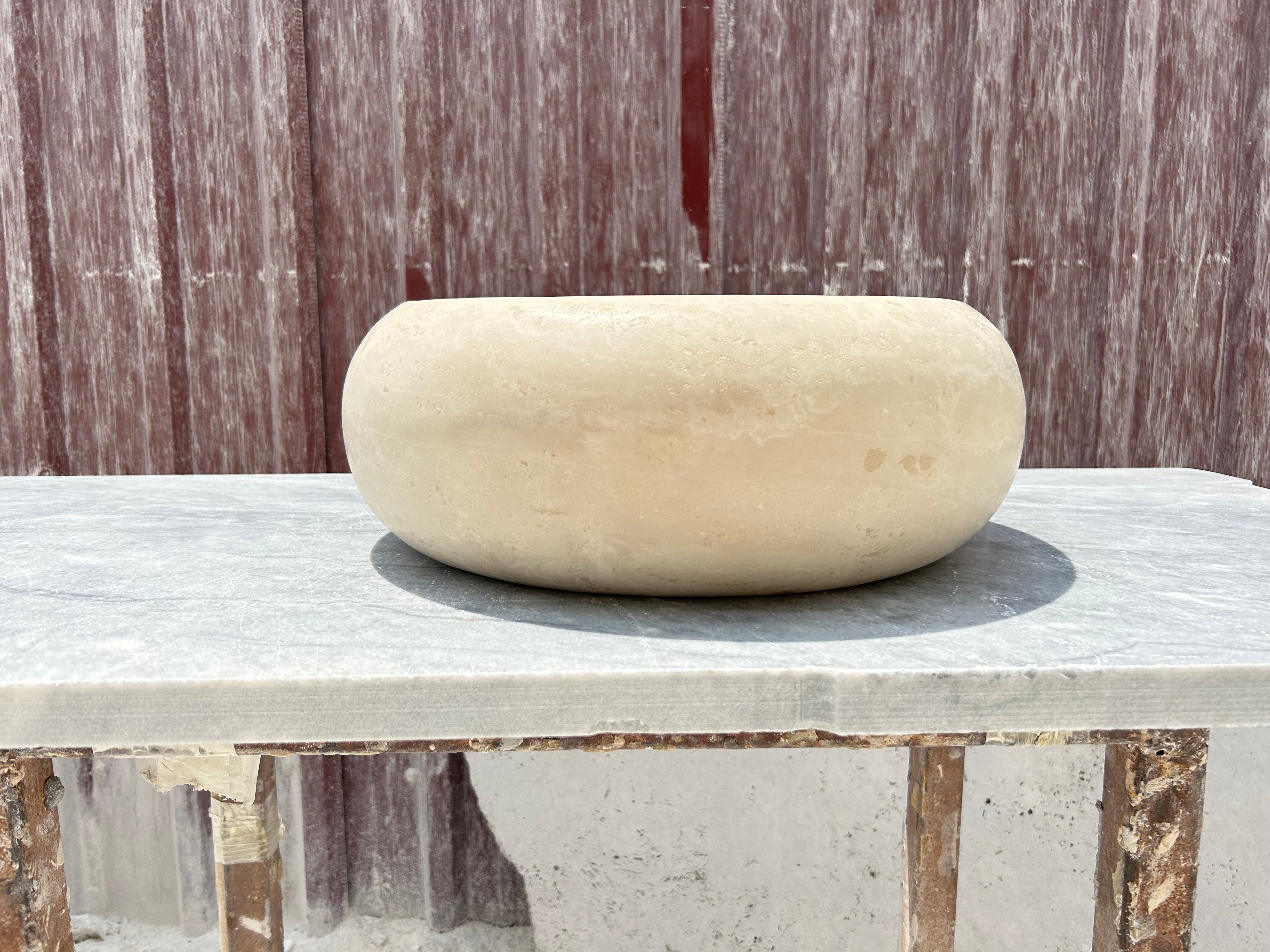 Beige Round Sink, Travertine Marble Vanity Top Small Bathroom Stone Sink for Farmhouse Powder Room