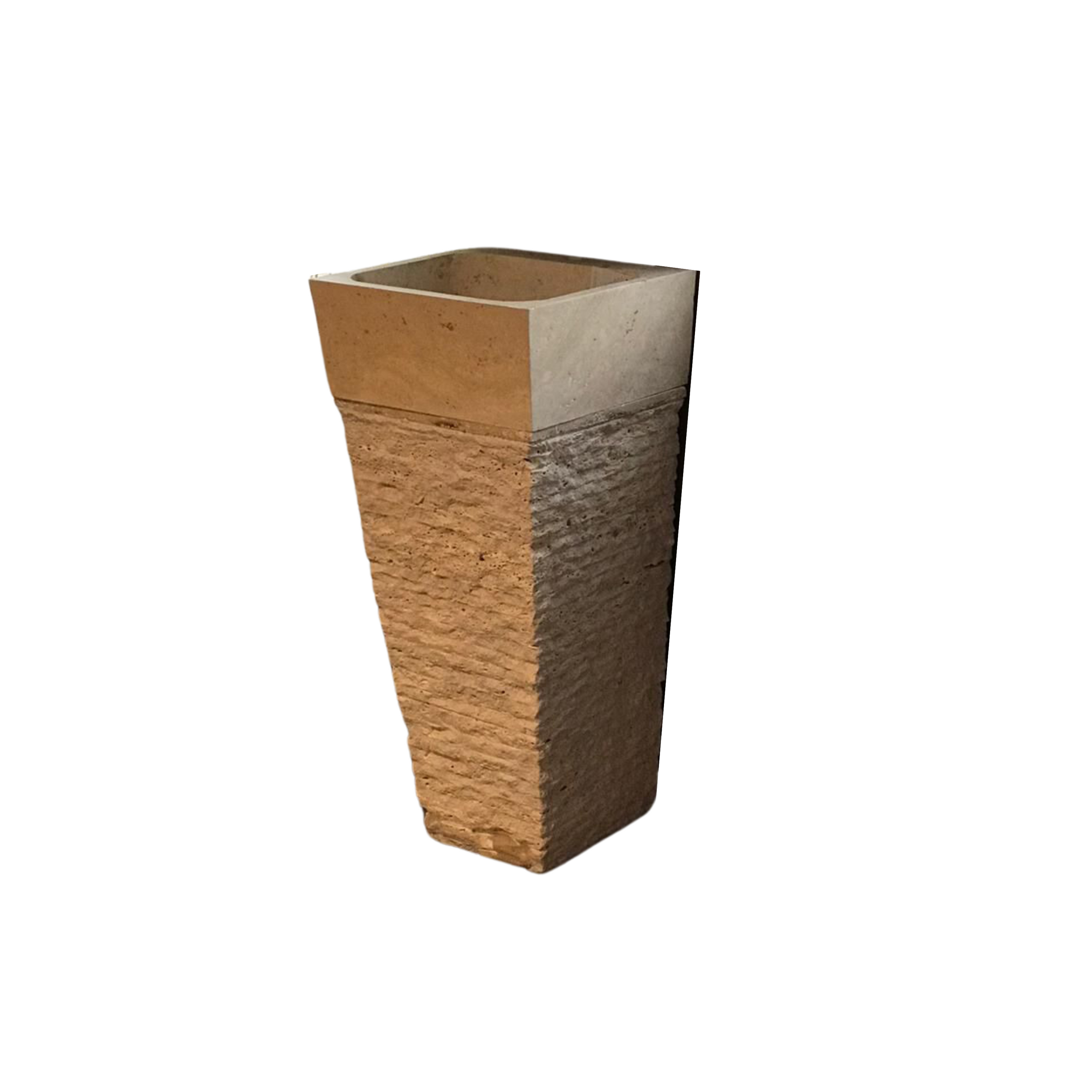 Travertine Pedestal Sink Rustic Design, Powder Room Free Standing Sink for Farmhouse Bathroom