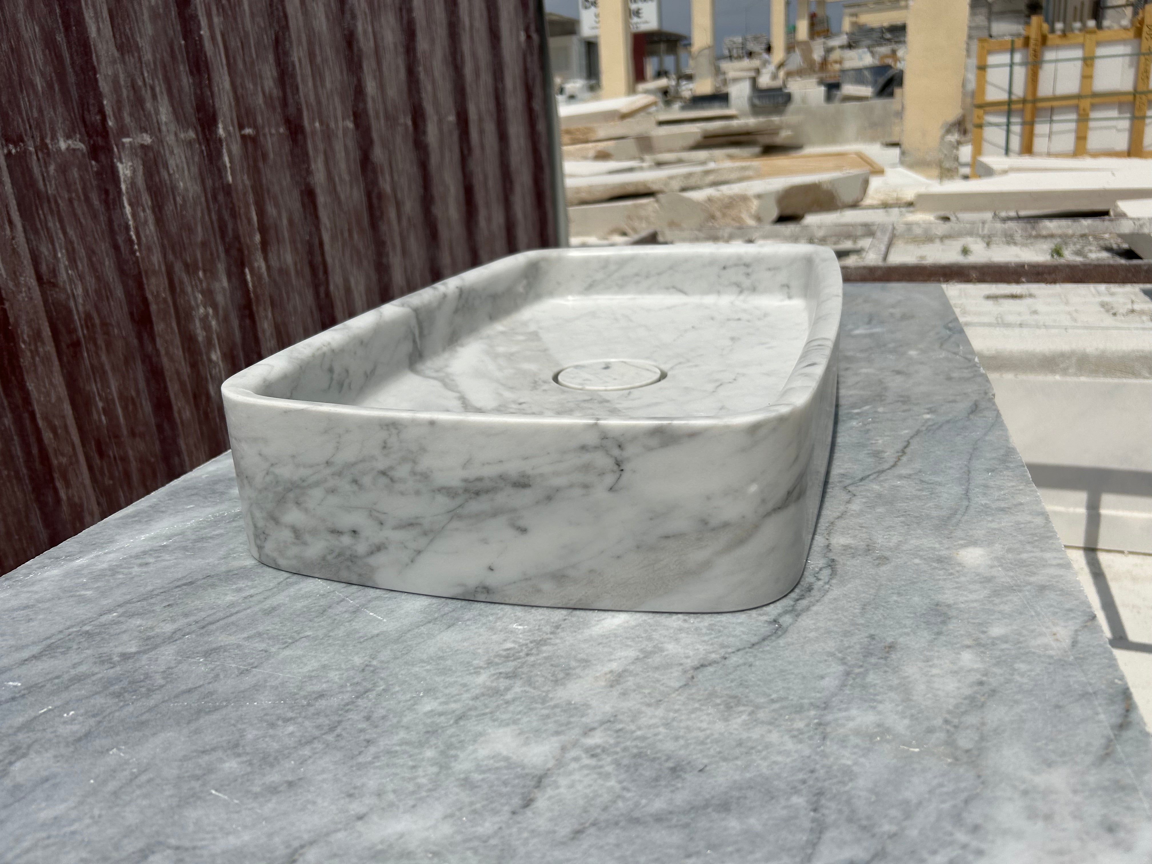Calacatta Gold Marble Sink, White Marble Vessel Sink on Top of Bathroom Vanity with Marble Sink Strainer Cover