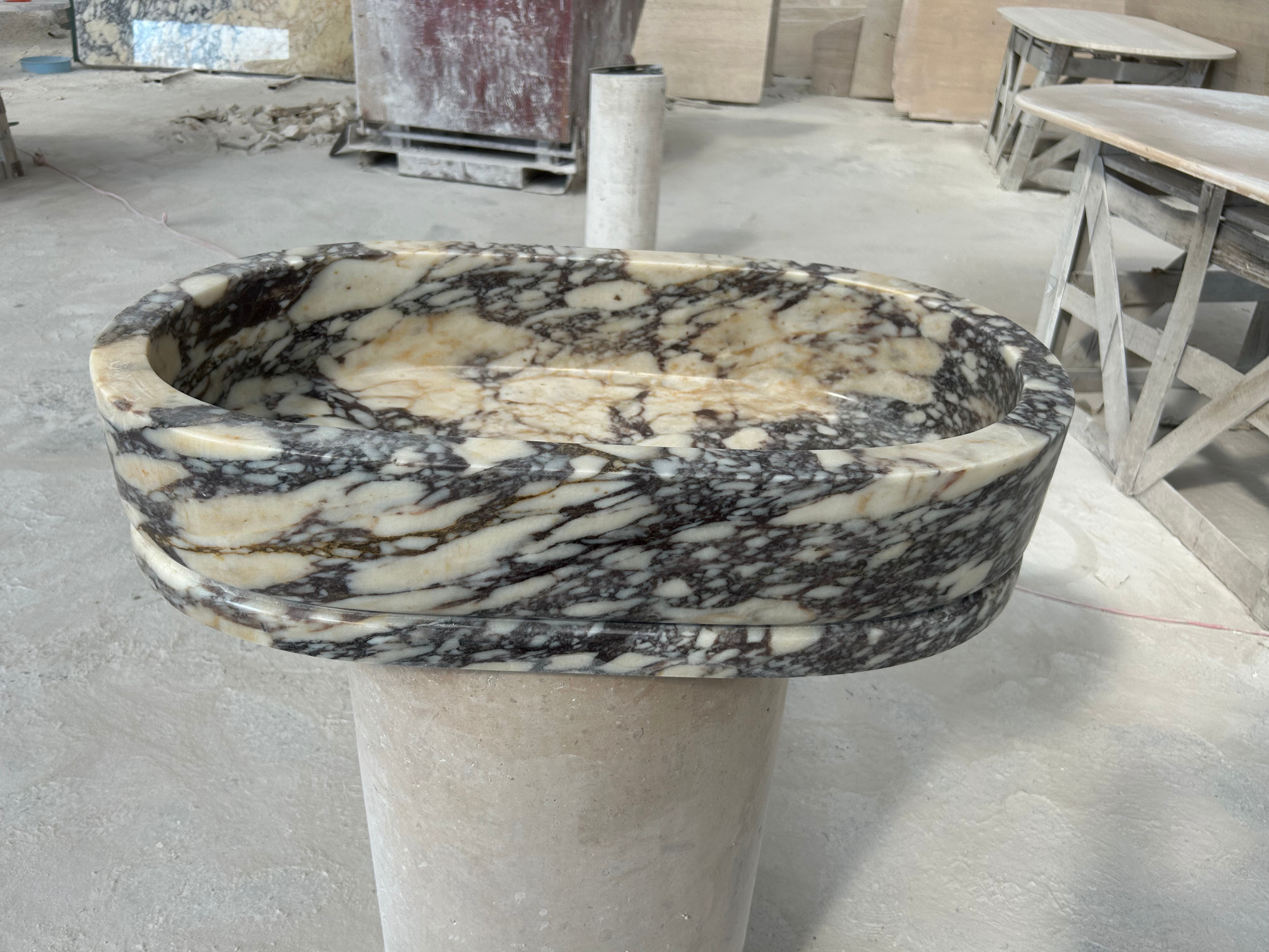 Calacatta Viola Antique Marble Sink, Marble Vessel Sink for Bathroom Vanity Top, Farmhouse Sink