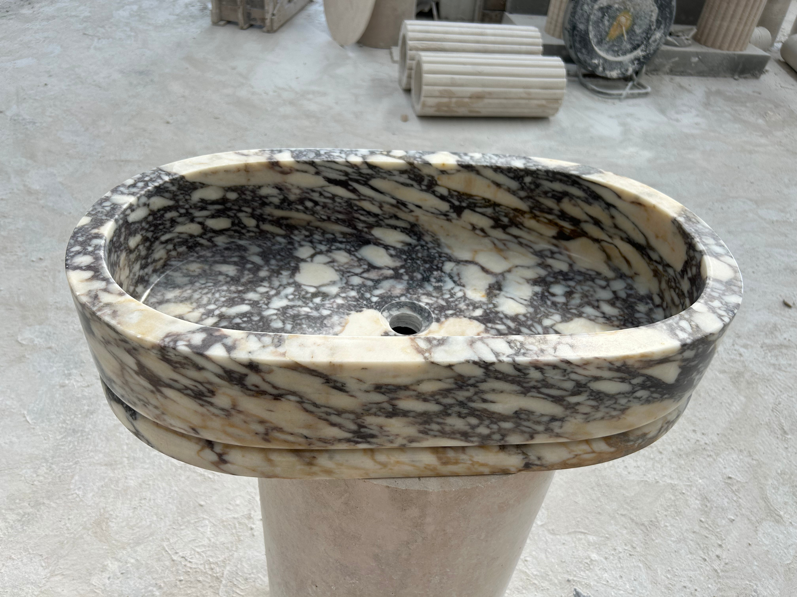 Calacatta Viola Antique Marble Sink, Marble Vessel Sink for Bathroom Vanity Top, Farmhouse Sink
