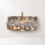 Calacatta Viola Antique Wall Mount Sink, Marble Washbasin with Backsplash, Classical Marble Floating Vanity For Bathroom