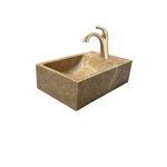 Corner Wall Small Bathroom Sink, Brown Marble Sink, Dark Emperador Stone Sink with Faucet Hole