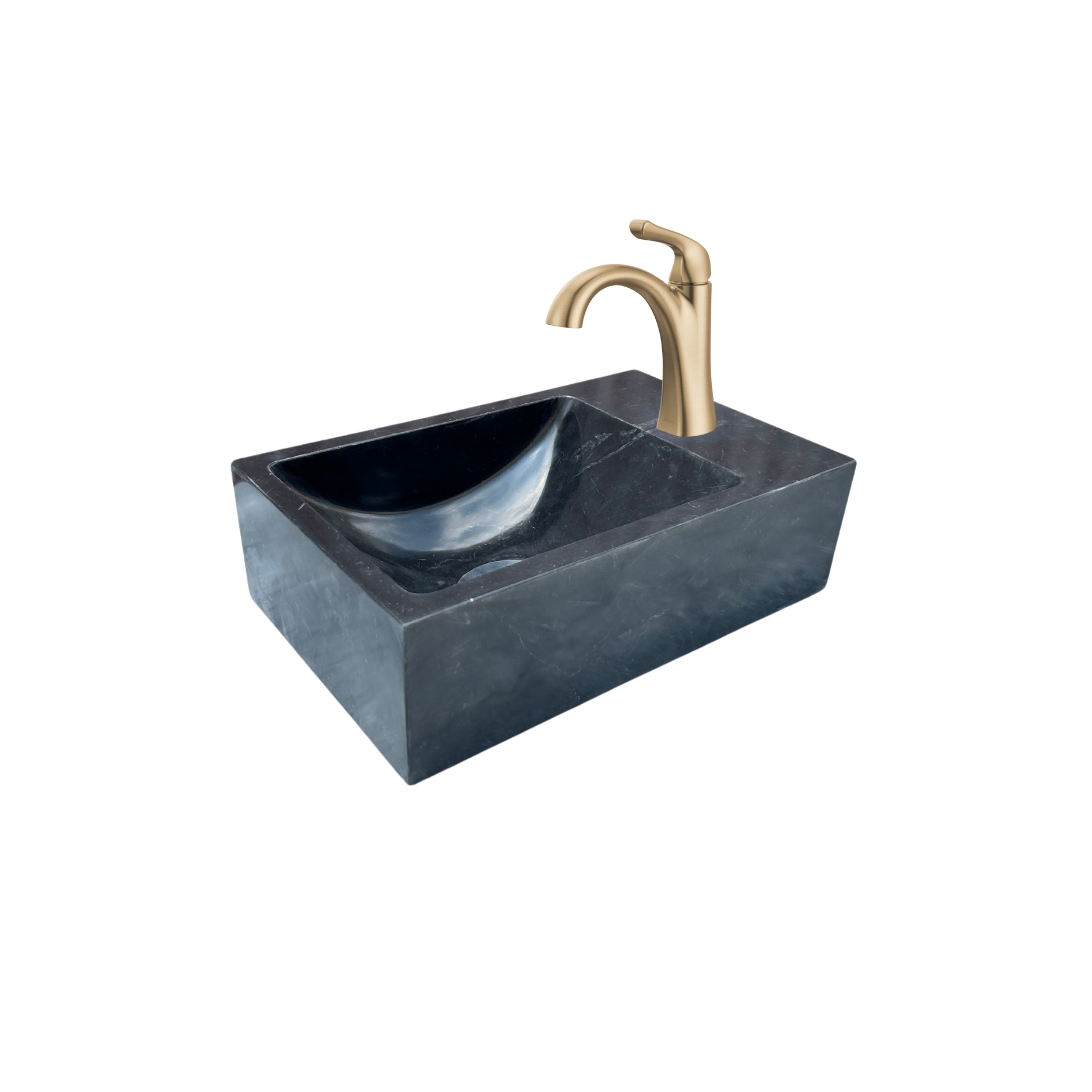 Corner Wall Small Bathroom Sink, Black Marble Sink, Nero Marquina Stone Sink with Faucet Hole