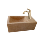 Corner Wall Small Bathroom Sink, Travertine Marble Sink, Beige Stone Sink with Faucet Hole