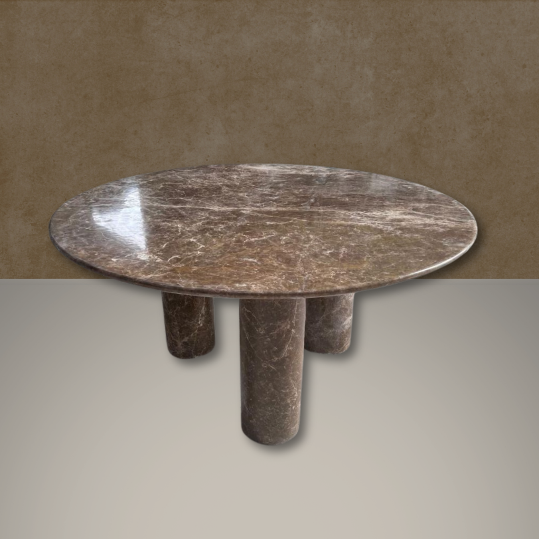 Round Dining Table, Dark Emperador Table, Stone Dining Table, Farmhouse Table