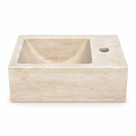 Corner Wall Small Bathroom Sink, Travertine Marble Sink, Beige Stone Sink with Faucet Hole