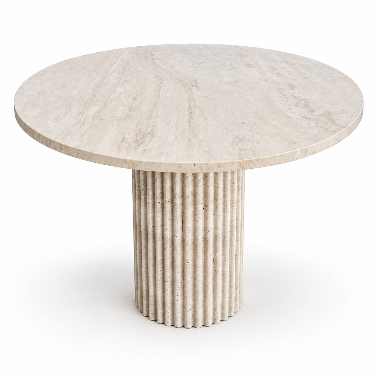 Round Travertine Dining Table, Fluted Travertine Table, Stone Dining Table, Farmhouse Table