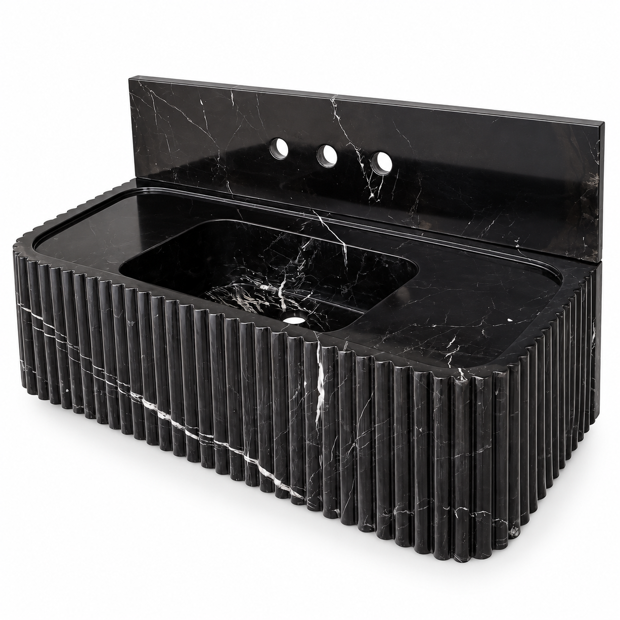 Nero Marquina Fluted Marble Sink with Backsplash