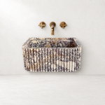Calacatta Viola Sink, Wall Mount Sink, Fluted Marble Washbasin, Farmhouse Sink, Antique Marble Floating Vanity For Bathroom