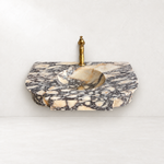 Calacatta Viola Wall Mount Sink, Oval Marble Washbasin, Classical Marble Floating Vanity For Bathroom