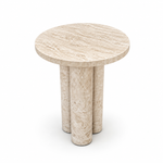 Round Travertine Side Table, Three-Cylinder Leg Marble Coffee Table, Stone Cocktail Table, Garden Small Table, Modern Home