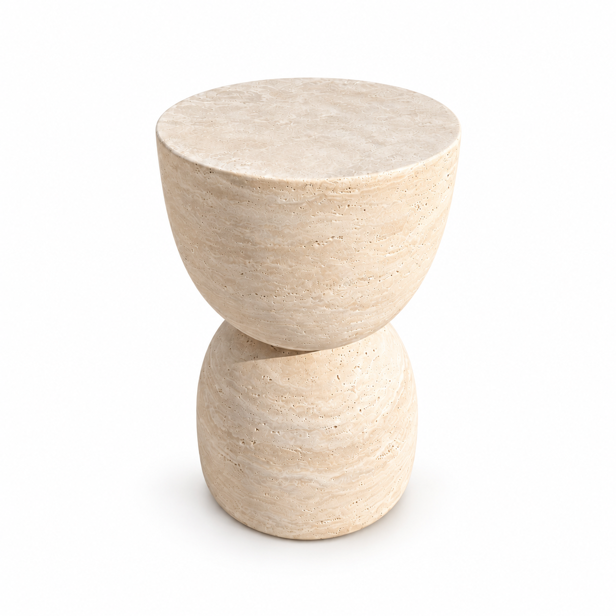 Travertine Side Table, Sandglass Shaped End Table, Conical Leg Coffee Table, Garden Small Table, Contemporary Home Decor