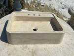 Travertine Wall Mount Sink, Rectangular Marble Washbasin, Floating Vanity For Bathroom