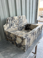 Calacatta Viola Wall Mount Sink, Marble Washbasin with Backsplash, Antique Marble Floating Vanity For Bathroom