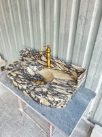 Calacatta Viola Antique Wall Mount Sink, Marble Washbasin with Backsplash, Classical Marble Floating Vanity For Bathroom