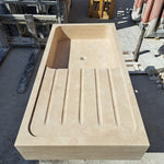 Marble Kitchen Sink, Custom Stone Sink with Drainboard for Kitchen Countertop, Customizable 1 or 2 Compartment Sink
