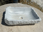 Rough Carrara Marble Sink, Stone Vessel Sink Bowl Handmade Bathroom Vanity Top for Farmhouse Powder Room