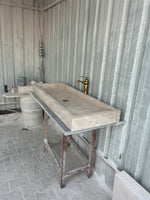 Travertine Wall Mount Sink, Large Marble Washbasin, Marble Floating Vanity For Bathroom