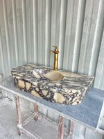 Calacatta Viola Wall Mount Sink, Oval Marble Washbasin, Classical Marble Floating Vanity For Bathroom