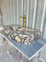 Calacatta Viola Wall Mount Sink, Oval Marble Washbasin, Classical Marble Floating Vanity For Bathroom