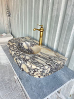 Calacatta Viola Wall Mount Sink, Oval Marble Washbasin, Classical Marble Floating Vanity For Bathroom