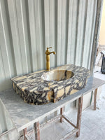 Calacatta Viola Wall Mount Sink, Oval Marble Washbasin, Classical Marble Floating Vanity For Bathroom