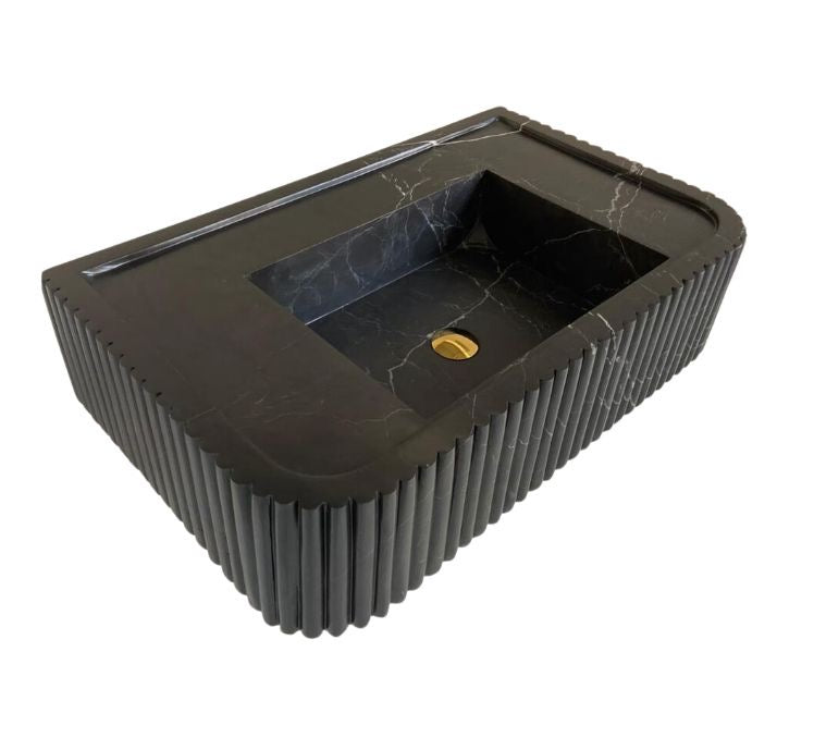Nero Marquina Fluted Marble Sink with Backsplash