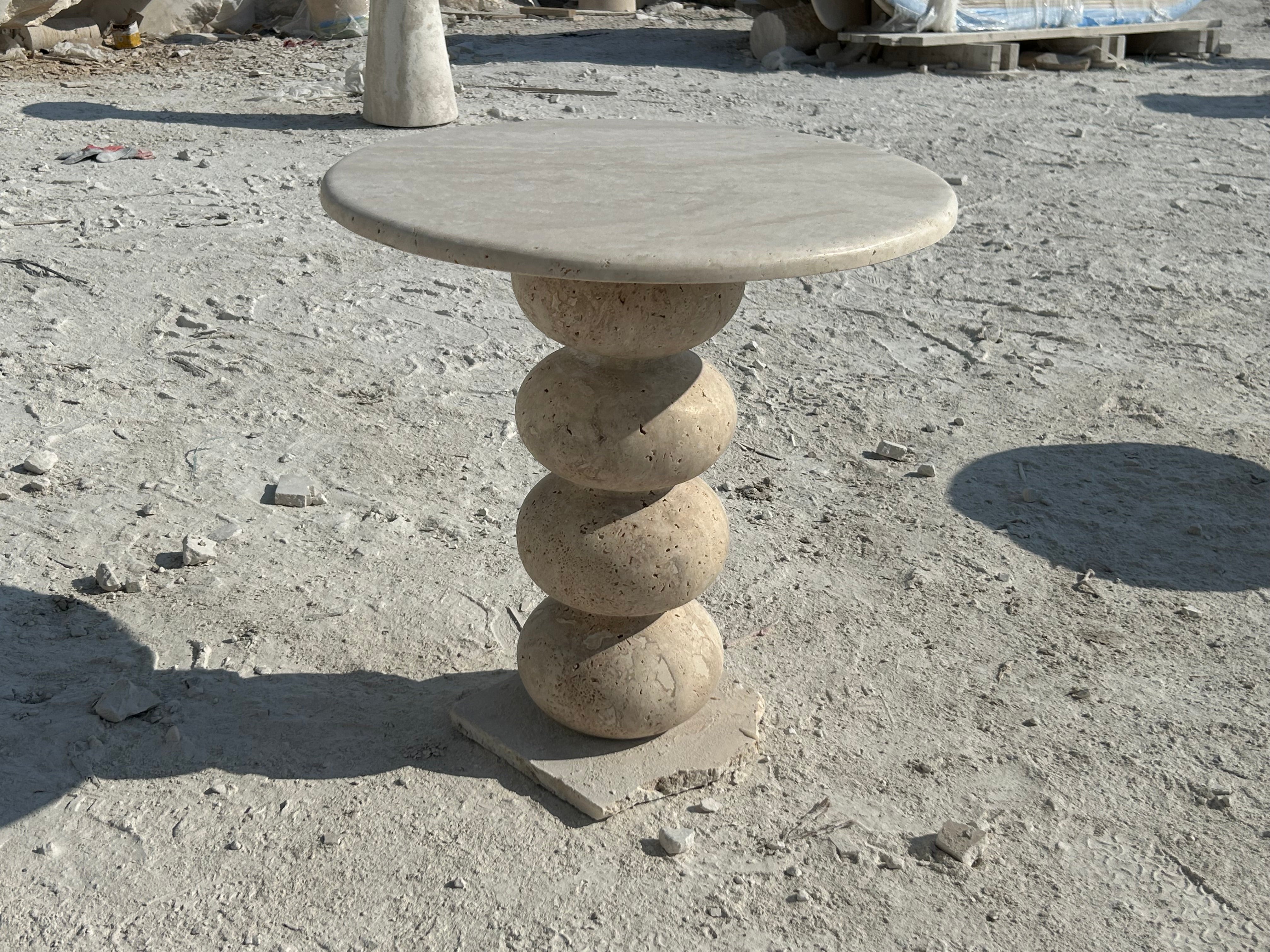 Travertine Side Table, Knotted Shape Leg Coffee Table, Stone Cocktail Table, Garden Small Table, Modern Home Decor