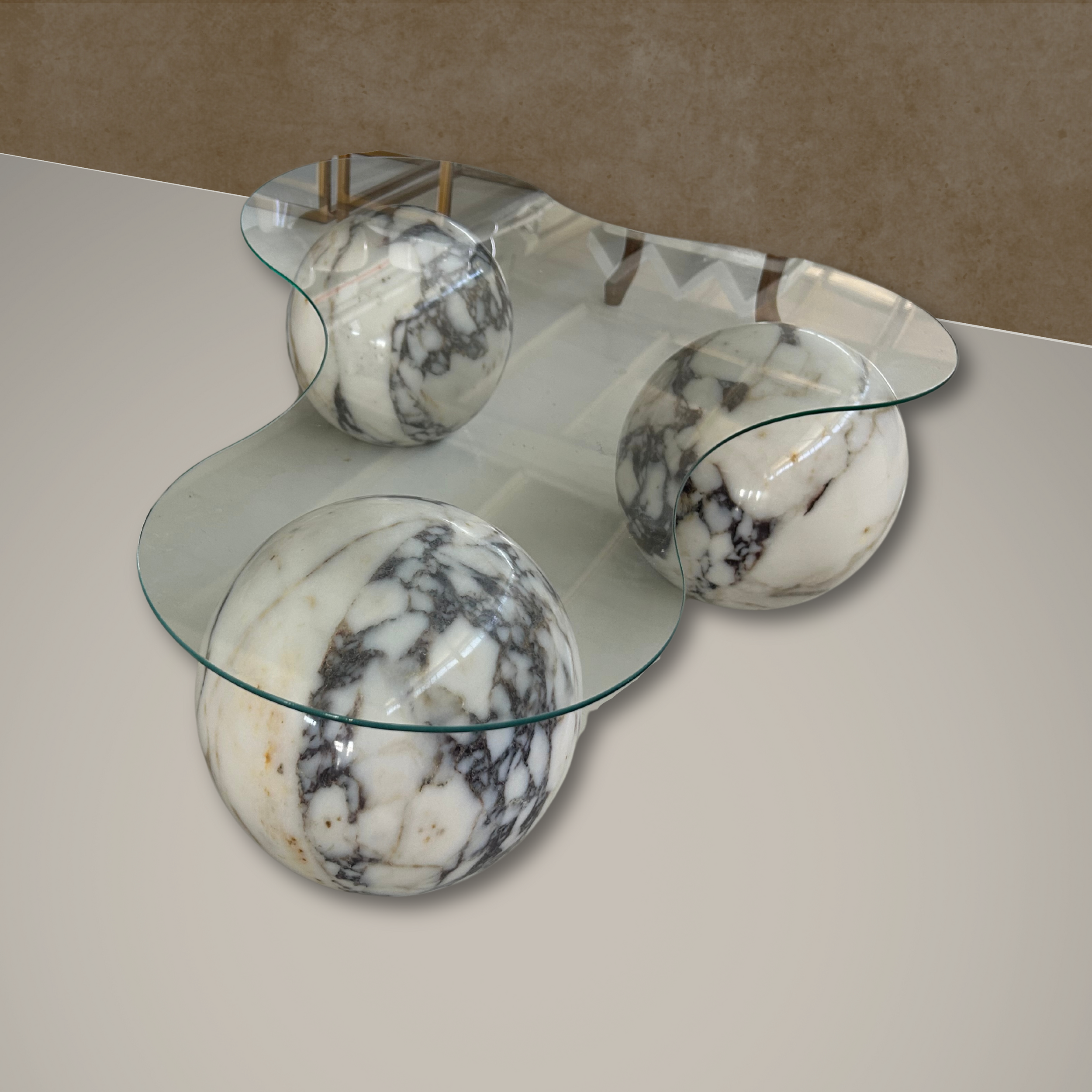 Calacatta Viola Sphere Table, Including glass top, Stone and Glass Coffee Table, Modern Marble Table, Contemporary Table