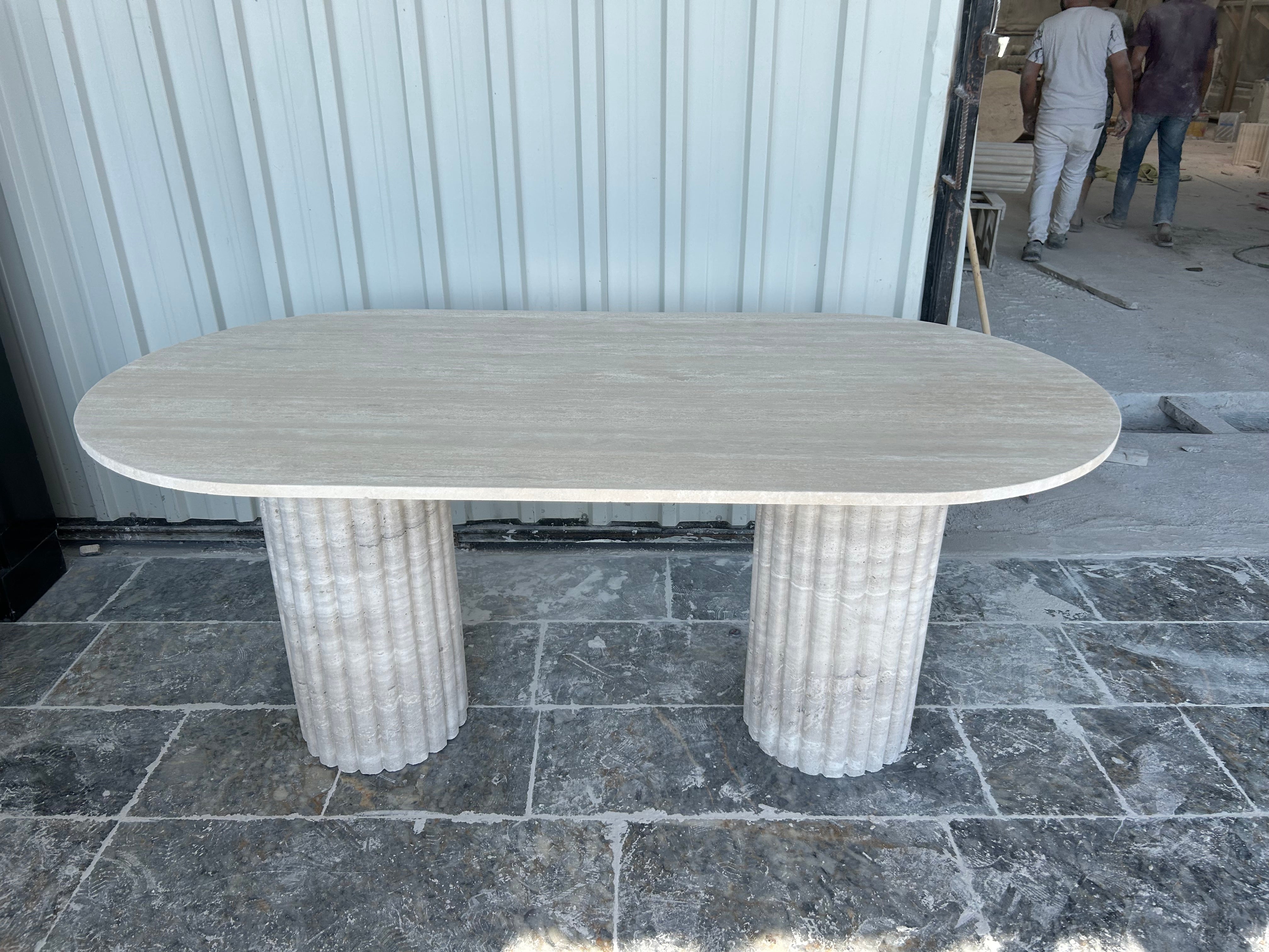 Oval Travertine Dining Table, Fluted Travertine Table, Stone Dining Table, Farmhouse Table