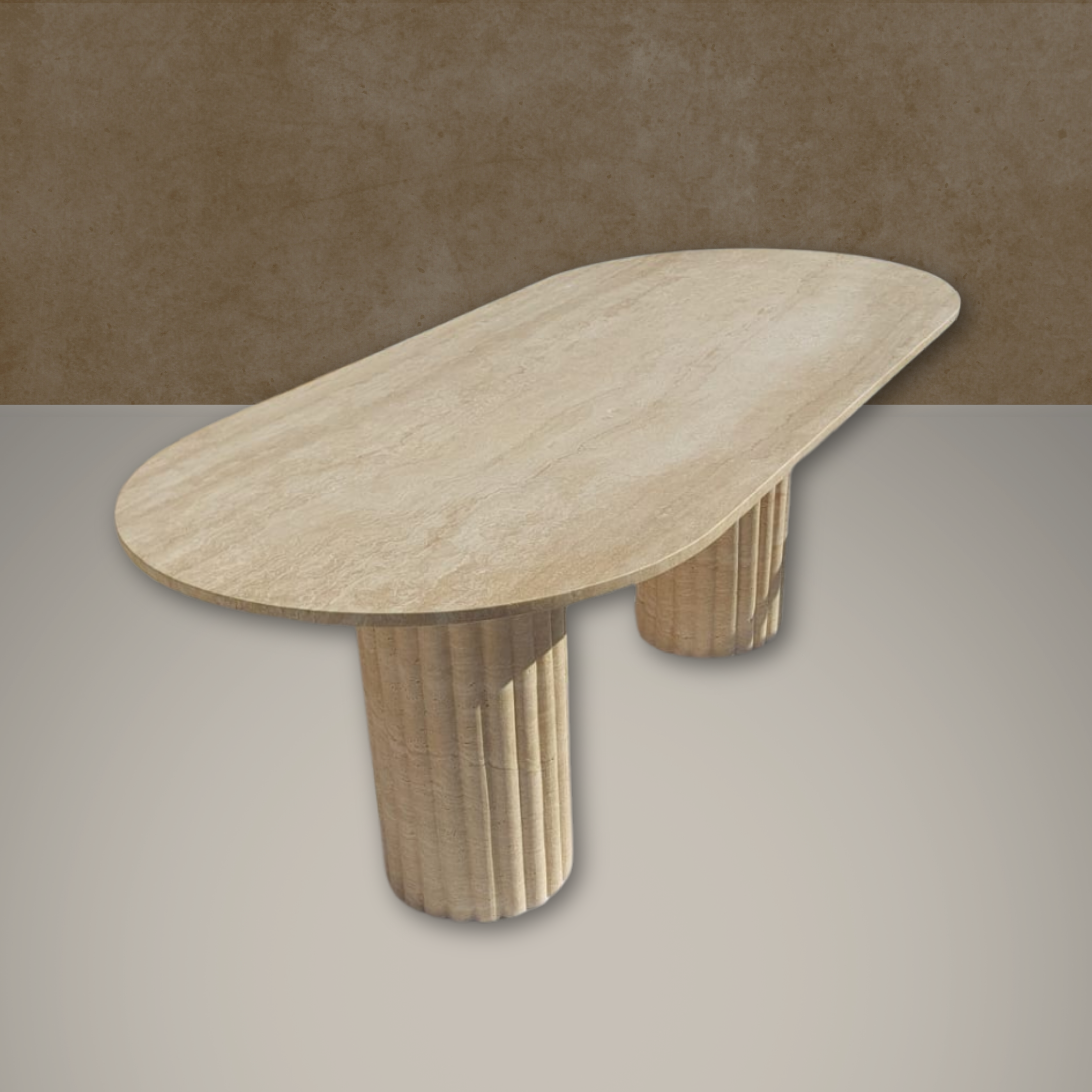 Oval Travertine Dining Table, Fluted Travertine Table, Stone Dining Table, Farmhouse Table