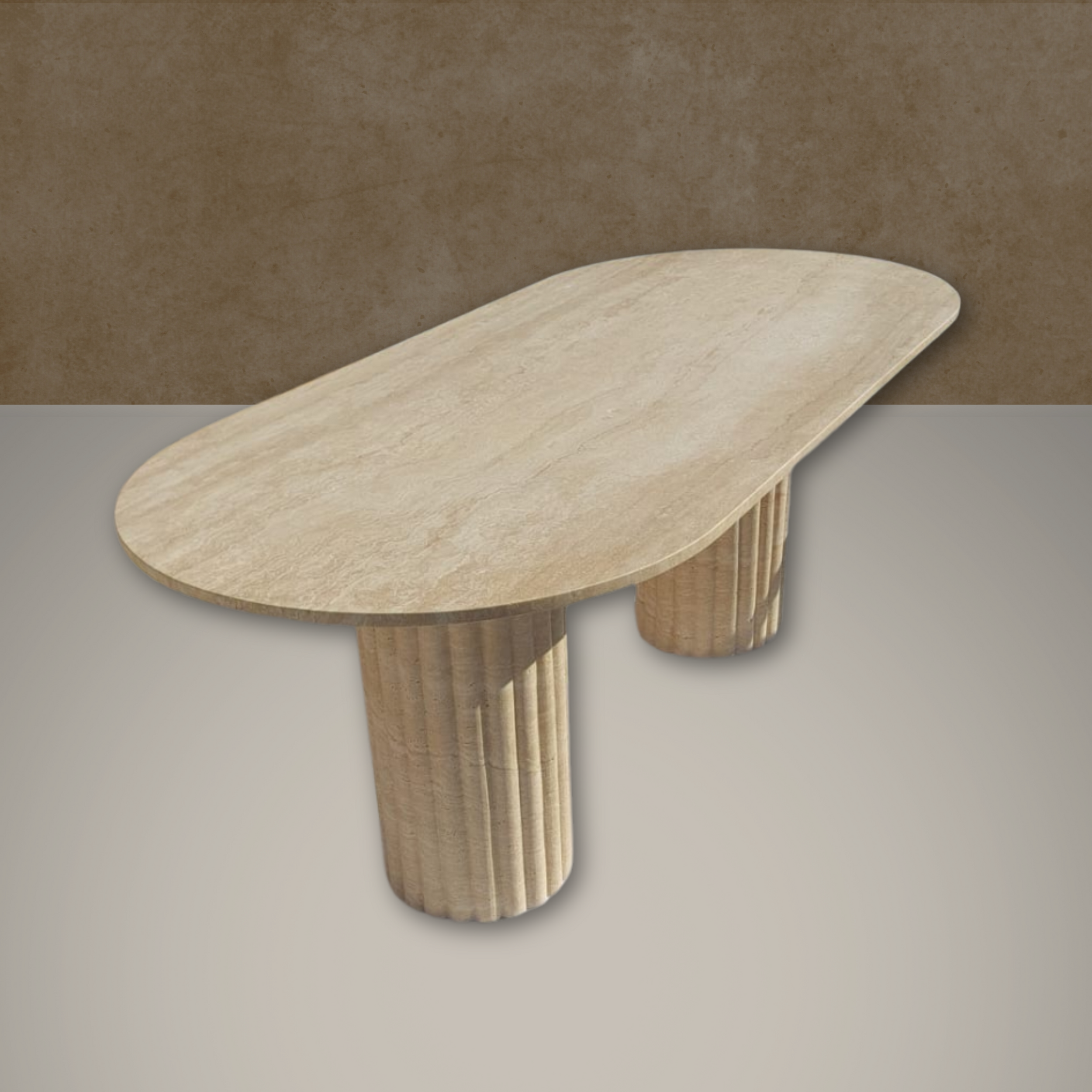 Oval Travertine Dining Table, Fluted Travertine Table, Stone Dining Table, Farmhouse Table