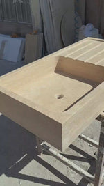 Marble Kitchen Sink, Custom Stone Sink with Drainboard for Kitchen Countertop, Customizable 1 or 2 Compartment Sink