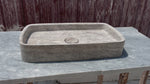 Silver Travertine Marble Sink, Gray Marble Vessel Sink for Bathroom Vanity Top with Marble Sink Strainer Cover