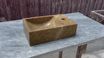 Corner Wall Small Bathroom Sink, Brown Marble Sink, Dark Emperador Stone Sink with Faucet Hole