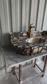 Calacatta Viola Antique Wall Mount Sink, Marble Washbasin with Backsplash, Classical Marble Floating Vanity For Bathroom