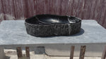 Chiseled Nero Marquina Vessel Sink for Rustic Bathroom Vanity Top, Amorphous Formed Black Marble Sink With Strainer Cover