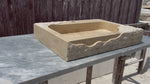 Partial Rough Travertine Marble Sink, Chiseled Stone Wall Mount Sink with Faucet Hole, Vanity Top Sink